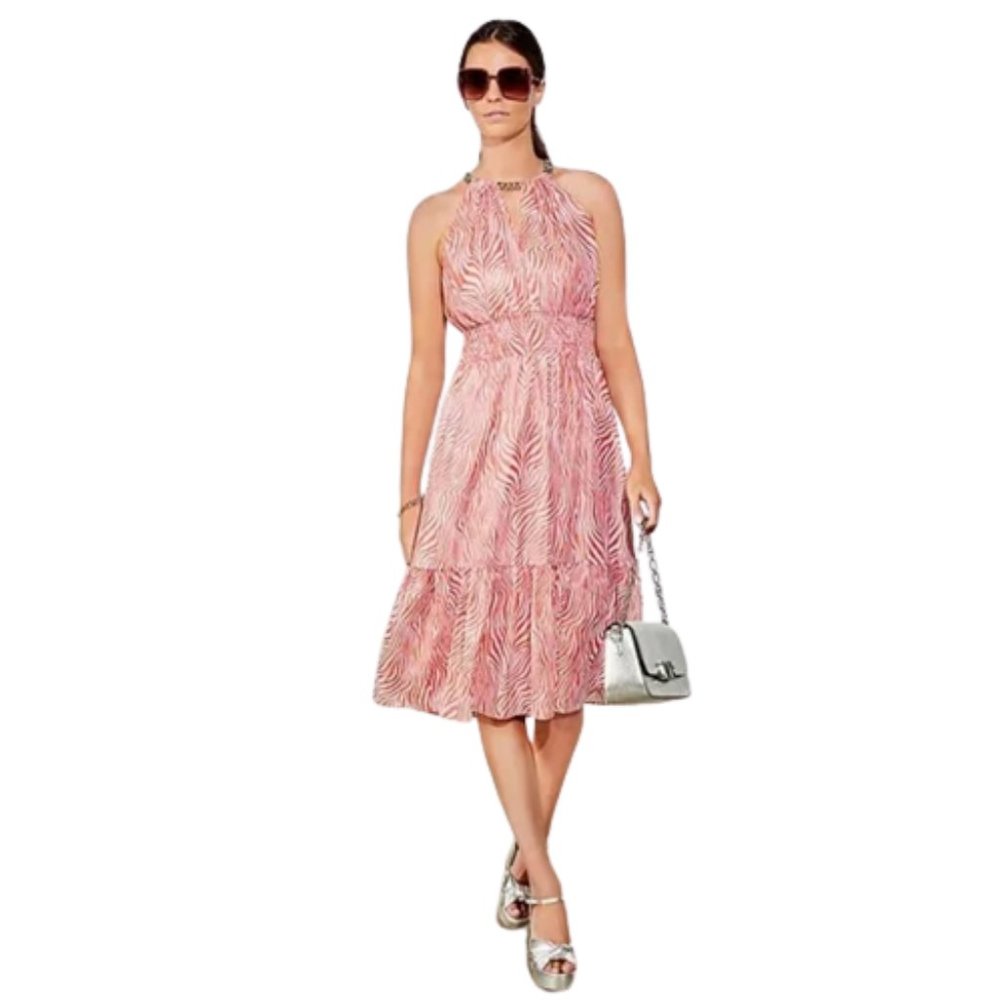 MICHAEL MICHAEL KORS Women's Metallic Zebra Chain Halter Dress